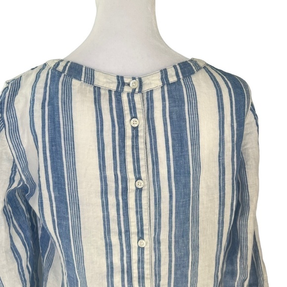 Boden - Blue & White Striped Linen Button Blouse Shirt Sz 2 - Picture 4 of 5